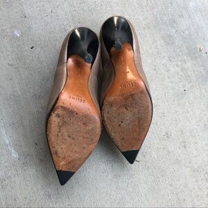 Celine Brown Leather Pointed Heels kitten heel boots size 38.5